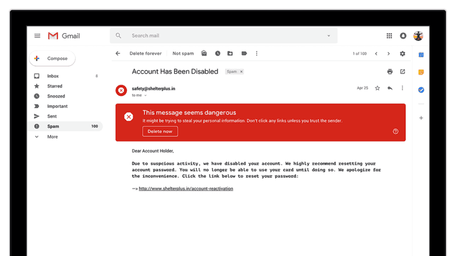 Gmail 2018 - Spam Alert